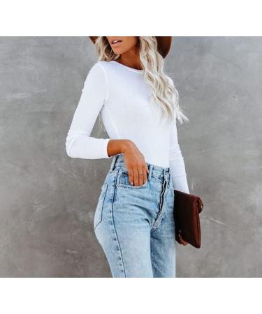 REVETRO Women's Crewneck Long Sleeve Slim Fit Tee - White, Small - Buy Online on GoSupps.com