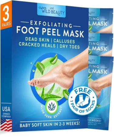 Wild Beauty Foot Peel Mask (3 Pairs), Moisturizes Dry Cracked Feet, Soft Foot Exfoliator for Calluses, Foot Mask Peeling Foot Softener, Feet Peeling Mask for Women, Exfoliating Foot Mask Peel