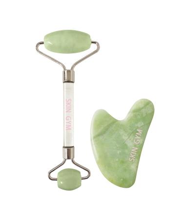 Skin Gym Facial Roller and Gua Sha Workout Set for Wrinkles and Fine Lines Anti-Aging Face Lift Skin Care Beauty Tool Jade