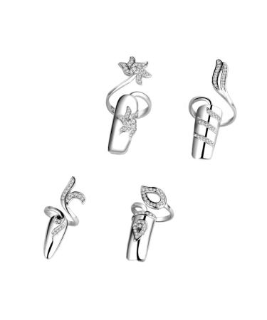 Crystal Decor Finger Claws Finger Claws 4Pcs Rhinestone Nail Ring Adjustable Opening Nail Art Charms Nail Ring Decoration Tip (Random Style) Purple Purple Girls Jewelry