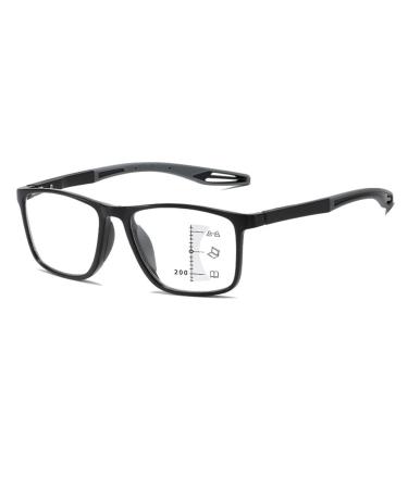 Progressive Multifocus Reading Glasses for Men Women Flexible Sports Glasses Anti blue Light Computer Readers(Couleur:Noir Grandeur:1.5x)