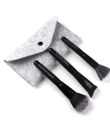 DFHBFG Makeup Tools 3 Brushes Set Black Wooden Handle Synthetic Fibre Makeup Brush Set 1 D