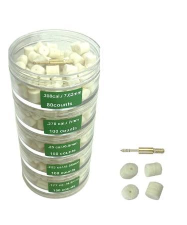 YOURBORE Gun Quick Cleaning Felt pellets/Pads kit for Rifle Airgun .177/4.5mm.223/5.56 -.308/7.62 Brass Fitting Shaft 600/530 cnts .177/4.5mm 150 counts.223/5.56 100 counts .243/6.5mm 100 counts,.270/7mm 100 counts.308/7.62 70 counts