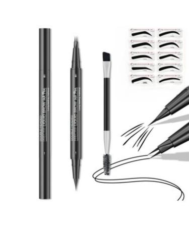 Crayon Sourcils Double Embout R sistant l'Eau - Pointe Double Fourche & Pointe Fine Extra Effet Sourcils Naturels Anti-T ches & amp amp Anti-Transpiration - Id al D butants (Noir)