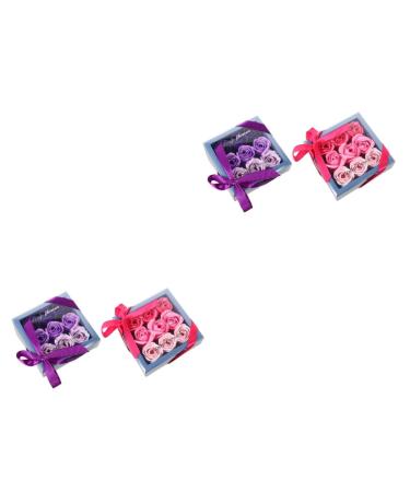 Ipetboom 4 Boxes Rose Box Gradient Rose Soap Bouquet Soap Rose Flower Gradient Rose Soap Flower Rose Artificial Flowers Gradient Fake Flowers The Bath Soap Square