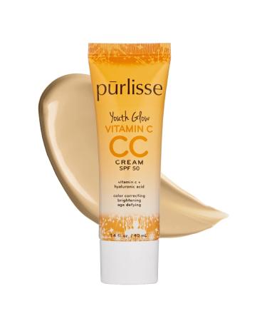 purlisse Youth Glow Vitamin C CC Cream SPF 50: Cruelty-Free & Clean, Paraben & Sulfate-Free, Full Coverage, Hydrates with Hyaluronic Acid | Light Medium 1.4oz