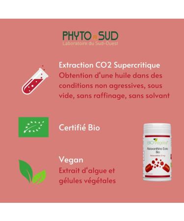 Phyto Sud Astaxanthin Extra Bio - Pluvialis Organic Haematococcus Extract titrated to 80mg including 8mg Organic Astaxanthin - 100% Natural Antioxidant - 30 Capsules - 1 Month Cure - Buy Online on GoSupps.com