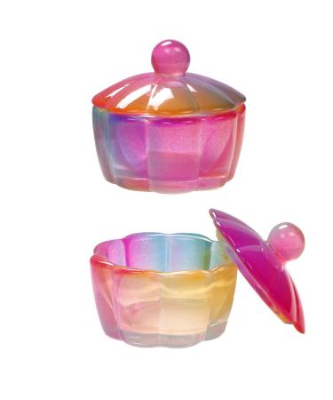 SUKPSY 2 Pcs Crystal Glass Dappen Dish Cup with Lid Flower Shape Acrylic Liquid Powder Dappen Dish Cup Glassware Tools for Nail Art Color A
