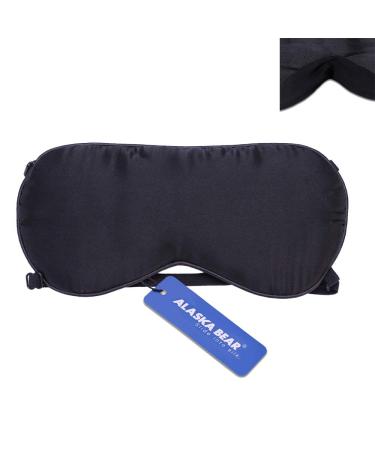 ALASKA BEAR Sleep Mask 2 Straps  Mulberry Silk  Twin Thin Elastic Bands Stay Put All Night  Super-Smooth Slim Eye Mask Two Adjustable Head Strings and Nose Baffle  Black