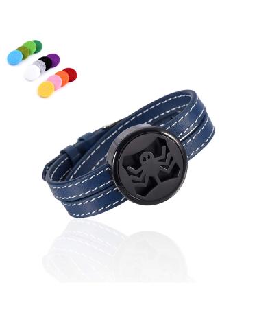 constantlife Adult Stainless Steel Allergy Free Aromatherapy Prefume Essential Oil Diffuser Lockets Leather Band Bracelet for Men Women (Blue)