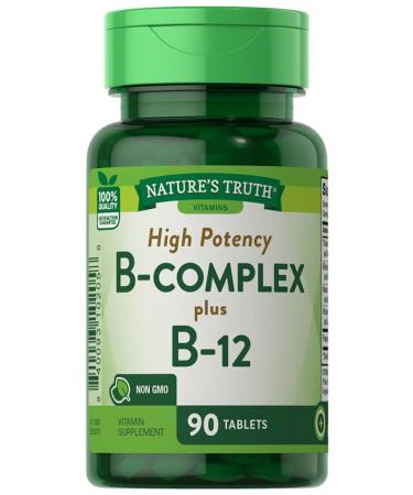 Nature's Truth High Potency B-Complex Plus B-12 Tablets - 90 ct Pack of 2