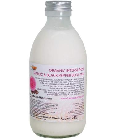 Funky Soap Organic Intense Rose Maroc & Black Pepper Body Milk - Plastic Free 250ml Glass Bottle for Luxurious Hydration - Buy Online on GoSupps.com