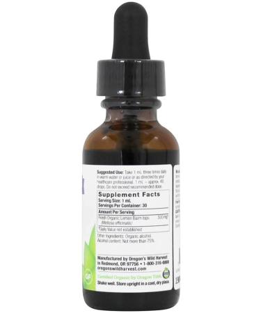 Oregon's Wild Harvest Lemon Balm Organic Herbal Supplement - Fresh 1:2 Extract 1 Fl Oz - Enhance Wellness Naturally - Buy Online on GoSupps.com