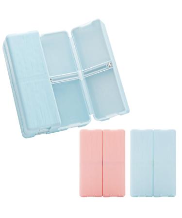 Small Daily Pill Organizer (2 Pack) 7 Compartents Magnetic Pill Organizer Travel Pill Box Portable Pill Case for Purse Dustproof Medicine Vitamin Box Fish Oil and Supplement Box (Blue Pink)