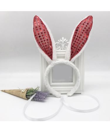 hgnxa Bendable Cute Ear Headband with Sequins for Costume Party Theme Photo Props for Girls Teens Headpiece Rose Red - Buy Online on GoSupps.com