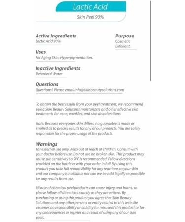 Skin Beauty Solutions (4 Oz / 120 Ml) Lactic Acid 85% Skin Chemical Peel- Alpha Hydroxy (AHA) For Acne Skin Brightening Wrinkles Dry Skin Age Spots Uneven Skin Tone Melasma & More - Buy Online on GoSupps.com