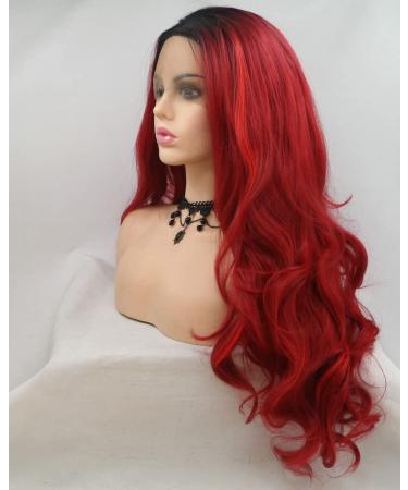 Red Ombr Mermaid Wig with Black Roots - Long Corrugated Heat-Resistant Hair for Cosplay & Parties - High-Density Drag Queen Art Hair for Women - Buy Online on GoSupps.com