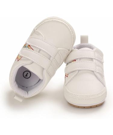 Cheerful Mario Baby First Walking Shoes - Soft PU Leather Anti-Slip Pram Shoes for Boys and Girls 6-12 Months (White Star) - Buy Online on GoSupps.com