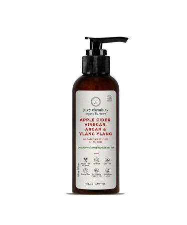 Juicy Chemistry - Organic & 100% Natural Shampoo for Women with Deep Conditioning & Hair Loss Control w/ Apple Cider Vinegar Argan & Ylang Ylang (200ml)
