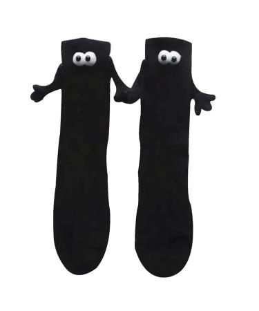 Apujent Hand in Hand Socks Magnetic Hand Holding Socks Hand Holding Couple Funny Socks with Eyes Magnetic Suction 3D Doll Couple Holding Hands Socks Mid Tube Cute Socks Funny Gifts Black