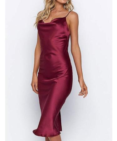 TIFENNY Women's Milk Silk Soft Sleeveless Backless Formal Dress - Wine, Medium - Buy Online on GoSupps.com