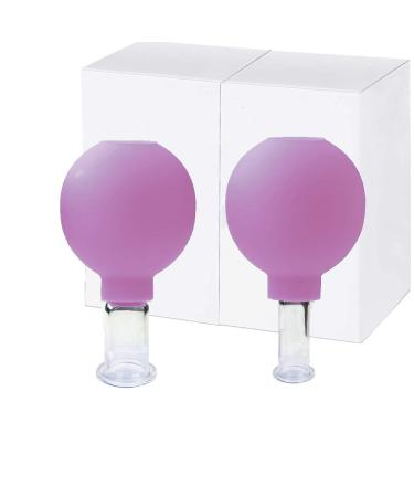 2 Pieces Glass Facial Suction Cups Kit-Silicone Vacuum Suction Massage Cups Set Anti Cellulite Lymphatic Therapy Sets for Eyes, Face (Purple)