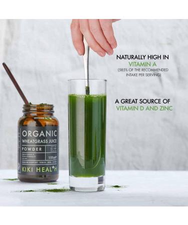 KIKI Health Organic Wheatgrass Juice Powder 100g - High Chlorophyll & Vitamin Content for Immune System, Vision & Skin - Non-GMO & Gluten Free - Buy Online on GoSupps.com
