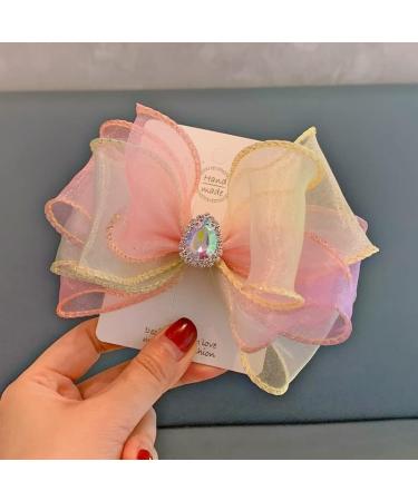 FEIFEI'S BOW Baby Girls Princess Chiffon Diamond Crown Unicorn Hair Clip | Multi Colour Toddler Party Dress Costume Bow - Buy Online on GoSupps.com