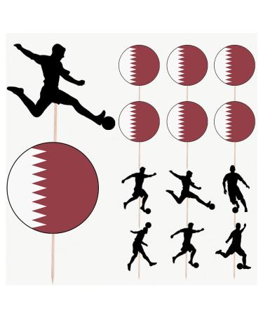 Qatar Football Silhouette Flag Mix Party Food & Cupcakes Picks Decorations Toppers (pack of 14)