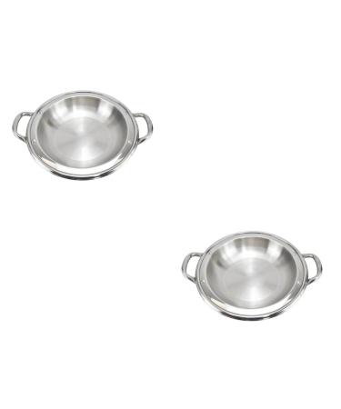 TOPBATHY 2pcs Stainless Steel Griddle Convenient Paella Pan Spicy Soup Pot Kitchen Accessory Chinese Hot Pot Stainless Steel Skillet Oven Pans Small Wok Pan Multifunction Cooking Utensils