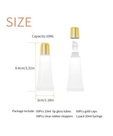 60 Pcs 10ml Gold Top Lip Gloss Tubes | Refillable Soft Squeeze Containers for DIY Balm | Cosmetic Syringe Included | Gold - Buy Online on GoSupps.com