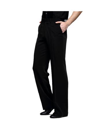 YILINFEIER Men Professional Black Straight with Pocket Belt Wide Latin Modern Square Practice Dance Pants 29 Black
