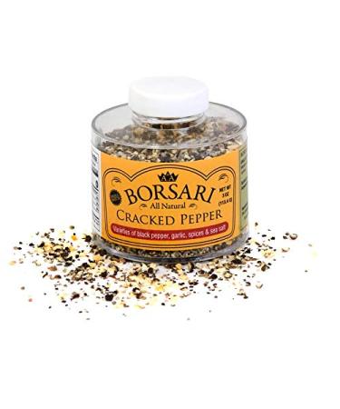Borsari Cracked Pepper Seasoning - Gourmet Seasoning Mix with Cracked Black Pepper, Garlic, and Red Pepper Flakes - Gluten Free All Natural Keto Friendly Multi-Purpose Seasoning (3 Ounce) 3 Ounce (Pack of 1)