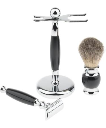 NSNT Exquisit Men's Shaving Brush Set - 3-in-1 Fashionable Grooming Tool for Black Beards | Professional Razor & Meter Holder | Compact 9x15.5cm Silver - Buy Online on GoSupps.com