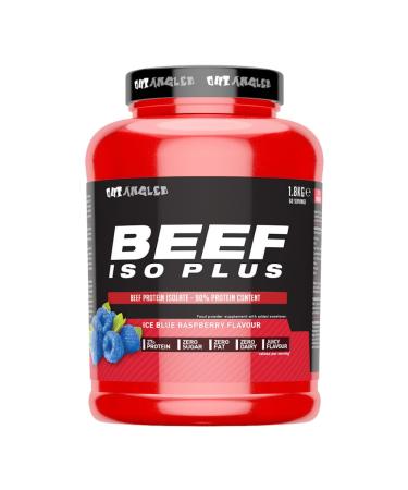 OUT ANGLED Beef Iso Plus Zero Fat Zero Sugar 90% Beef Protein Isolate with BCAAs Glutamine EAAs and Coenzyme Q10-1.8kg (Ice Blue Raspberry)