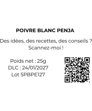 Poivre Blanc de Penja Saveur Intense & Notes Bois es pice d Exception du Cameroun 25g IGP & 100% Naturel - Buy Online on GoSupps.com