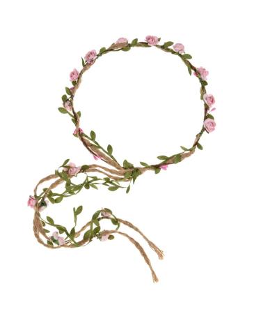 Merroyal Flower Girls Flower Wreath Headband BoHo Flower Crown Garland Headpiece Wedding Festival Party Favors Photo Prop (Pink)