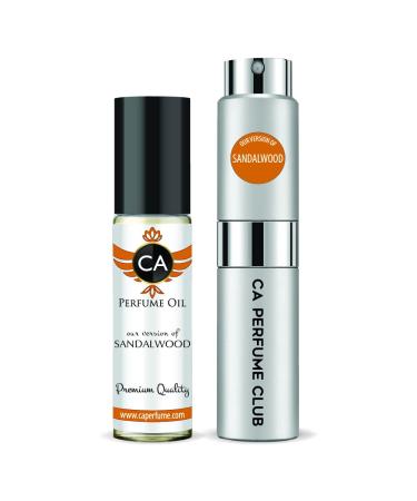 CA Perfume Duo Impression of Emra Sandalwood For Women & Men Eau de Parfum Refillable Atomizer Sprayer + Fragrance Body Oil Long Lasting Sample Travel Size Roll-On Bottle 0.27 Fl Oz+0.33 Fl Oz