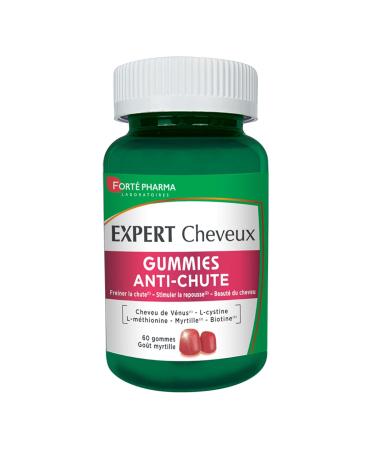 Forté Pharma - Expert Hair Gummies Anti-Hair Loss | Hair Gummies - Hair Loss - Blueberry Flavor | Slows Hair Loss & Stimulates Regrowth | All Types of Hair Loss | 60 chewing gums = 1 month