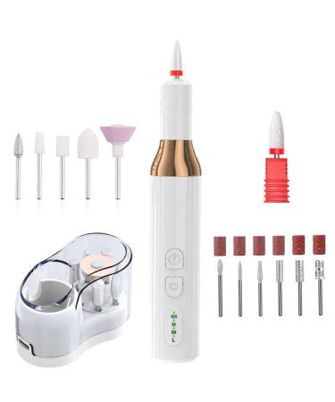 Electric Cordless Manicure sets Electric Nail Drill kit 12 in 1 Electric Nail drill 3 Adjustable Speeds 18000 RPM 12 Drill Bits Rechargeable Electric Manicure & Pedicure Kit for Acrylic Nails Gel. Design for Home Travel Gifts white