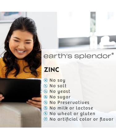 Earth's Splendor Immune Support Supplements with Zinc 50mg Helps Maintain Skin Health Wheat Free No Artificial Color or Flavor Mineral Supplements for Men & Women (100 Tablets) - Buy Online on GoSupps.com