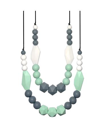 Baby Teething Necklace for Mom to Wear 2 Pack Silicone Teething Necklace for Boys and Girls with Autism ADHD SPD BPA Free/Freezable/Dishwasher and Refrigerator Safe