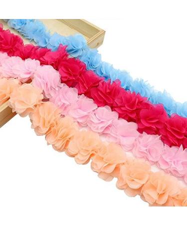 Yalulu 5 Yards Flower 3D Chiffon Lace Trim Ribbon Fabric - Light Pink | Wedding Dress Sewing Craft Decoration - Buy Online on GoSupps.com