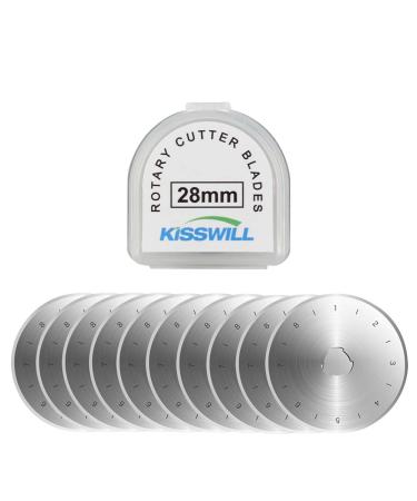 KISSWILL 28mm Rotary Cutter Blades, 10 Pack Rotary Blades 28mm Fits OLFA, Fiskars, Martelli, Dremel, Truecut 28mm Rotary Cutter Replacement Blades, Sharp and Durable
