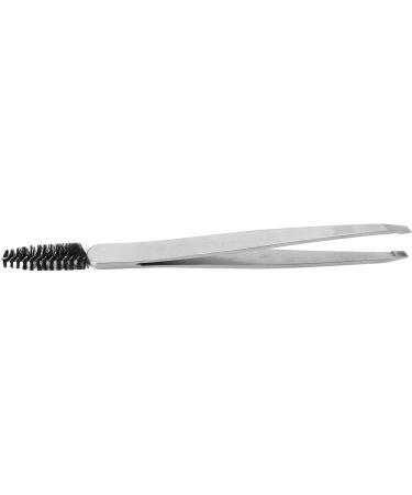 Eyebrow Slant Tip Tweezer with Eyebrow Brush Sliver Stainless Steel Thin Eyebrow Remover False Eyelashes Makeup Tools - Buy Online on GoSupps.com