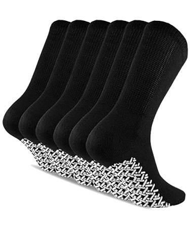 NevEND Non Skid Diabetic Cotton Crew Hospital Socks Health Circulatory Physicians Approved Non Binding Top 6 Pairs 9-11 Black
