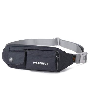 WATERFLY Fanny Pack for Women Men Water Resistant Small Waist Pouch Slim Belt Bag with 4 Pockets for Running Travelling Hiking Walking Lightweight Crossbody Chest Bag Fit All Phones Black