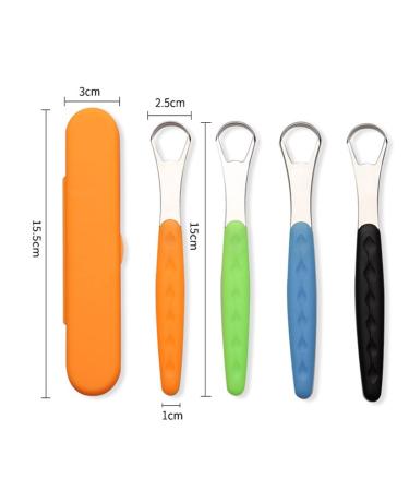 Bestnice 4 Pack Tongue Scraper Set - Medical Grade Stainless Steel Cleaner for Adults & Kids | Eliminate Bad Breath | Black Orange Green Blue - Buy Online on GoSupps.com