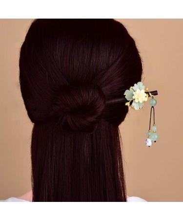 Lurrose Wooden Hair Stick with Resin Flower Tassel - Classical Chinese Hairpin for Bride, Kimono Hair Ornament - Buy Online on GoSupps.com