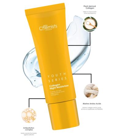 Skin Chemists Collagen Anti Aging Night Moisturiser - Plant-Based Collagen & Marine Amino Acids | Best Anti Aging Face Cream (50ml) for Daily Skin Care - Buy Online on GoSupps.com